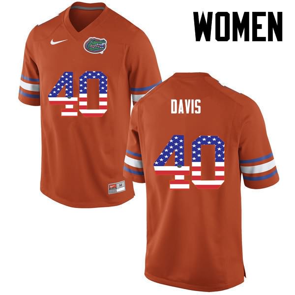 Women's NCAA Florida Gators Jarrad Davis #40 Stitched Authentic USA Flag Fashion Nike Orange College Football Jersey YGO5365ZY